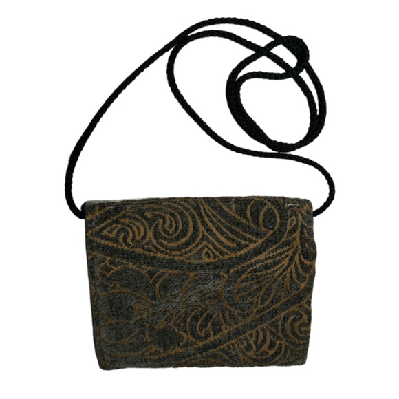 Mini Crossbody Purse Handbag Beautiful Trimmed Buttons Handmade Browns Greens - Picture 3 of 9